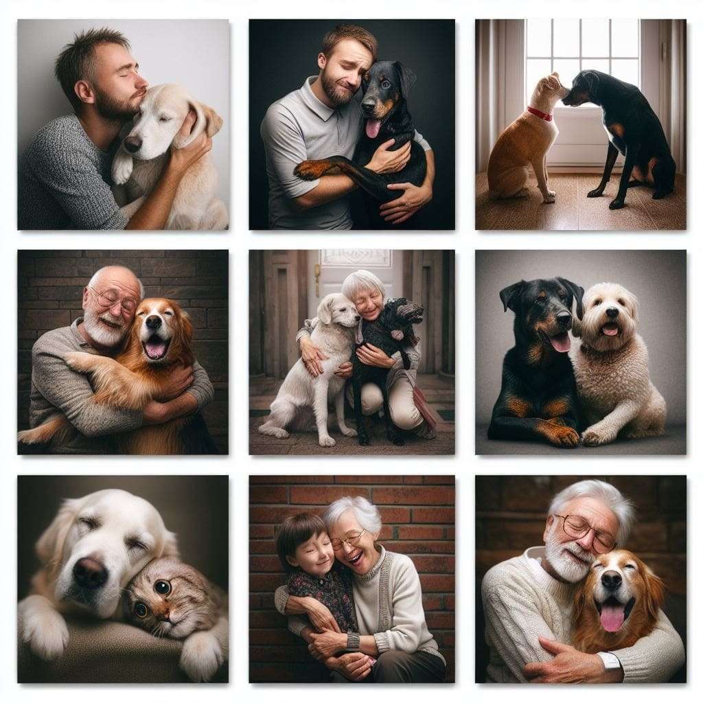 Várias fotos demonstrando o amor entre humanos e animais.